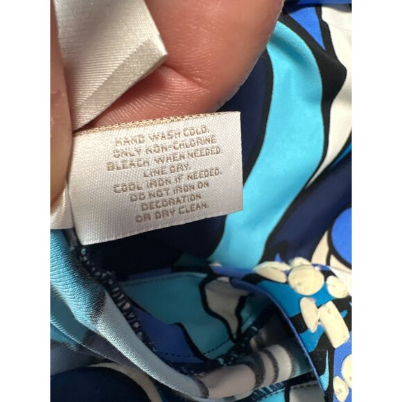 Chicos 3/4 Sleeve Blue Abstract Print Tunic Dress W/ Beaded Neckline Size 0 US S - Picture 7 of 9